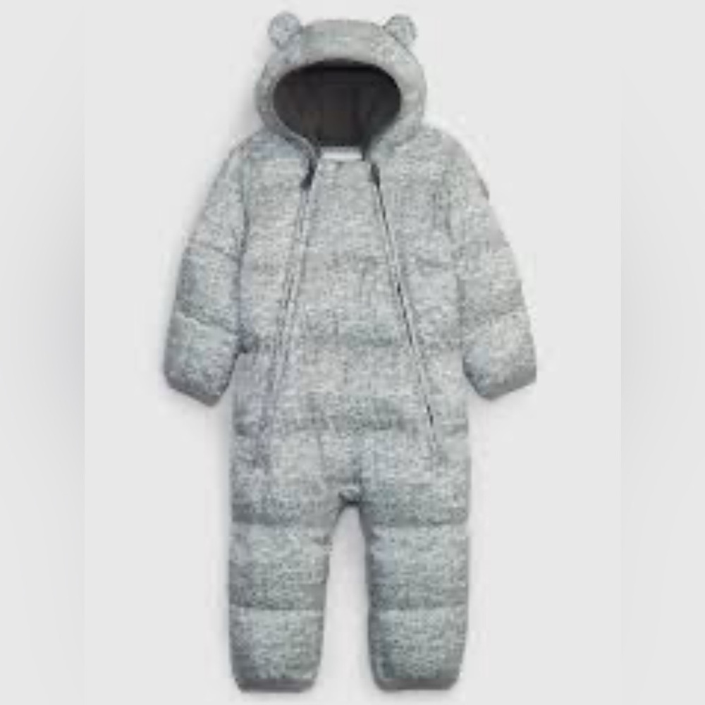 GAP Gray Hooded Bear Ear Puffer One-Piece Bodysuit